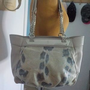 Tan/Silver Metallic Chain Shoulder Bag